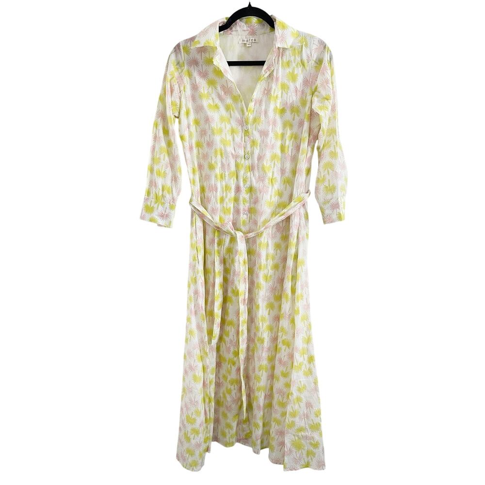 MAREA Golden Hour Shirt Dress Tropical Tie-Waist Preppy Palm Print - Sz XS